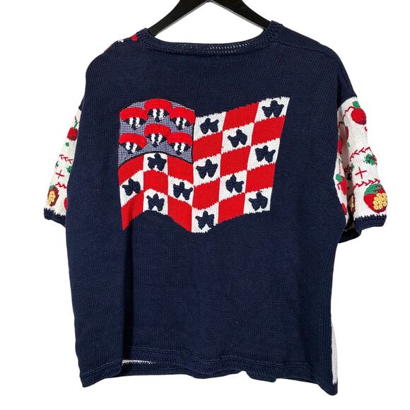Cardigan Sweater Patriotic Red White & Blue 4th July Vintage Eagle's Eye Size XL - Picture 10 of 12